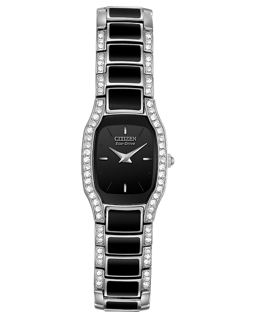 Silhouette Crystal Ladies Eco Drive Black Dial crystal Watch CITIZEN